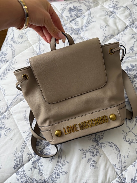 Love Moschino Taupe-Beige Leather Logo Backpack (6) main image 7